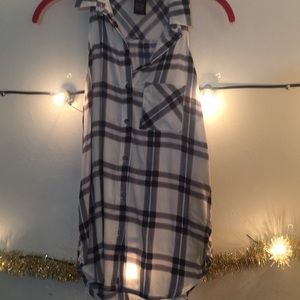 Plaid collar short sleeve loose button down